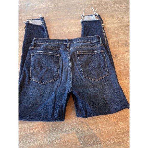 FRAME Le Skinny de Jeanne Jeans Zip Hem Distressed Denim Blue Size 30 - Picture 6 of 8